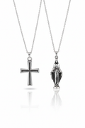 2 Piece Cross and Virgin Mary Necklace Set Men Religious Style Jewelry