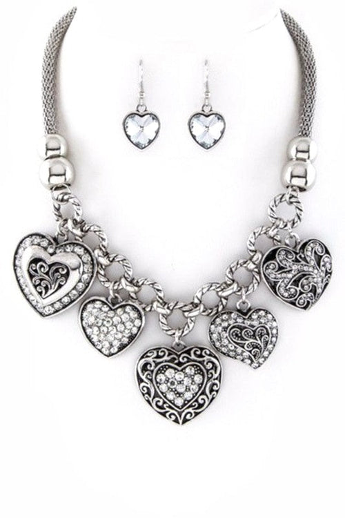 Multi Heart Charms Necklace Set