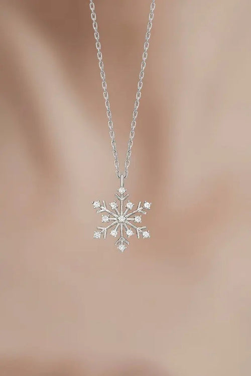 925 Sterling Silver Snowflake Necklace with White Stone