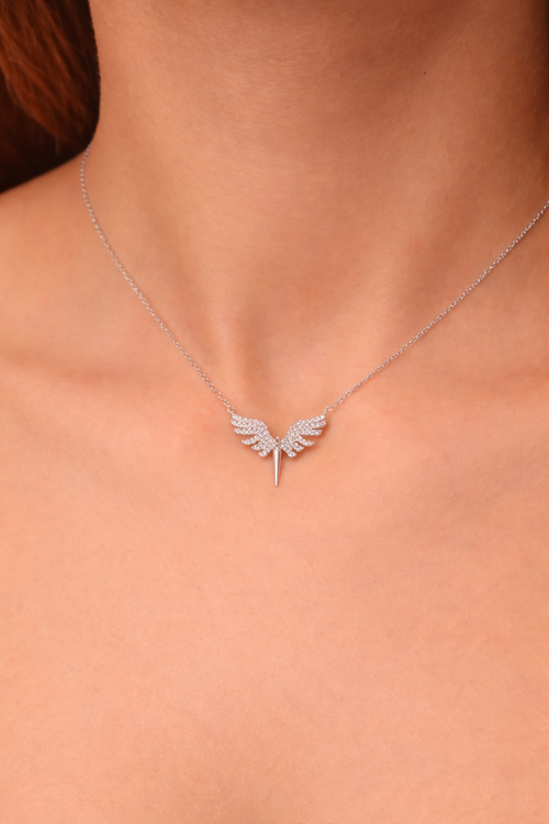 925 Sterling Silver Archangel Michael Necklace with White Stone for