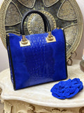Suede Croc Emboss Italian Leather Handbag