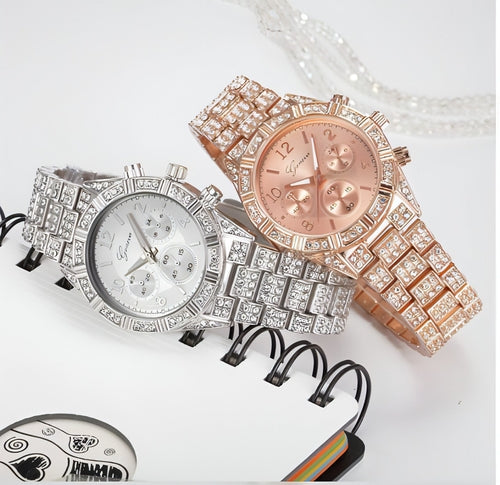 LunaGeneva™ – Rose Gold Crystal Iced-Out Quartz Watch Women