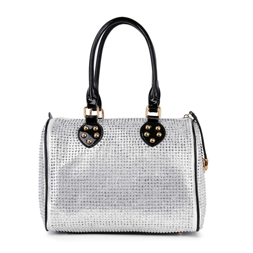 Rhinestone Covered Locked Satchel Handbag