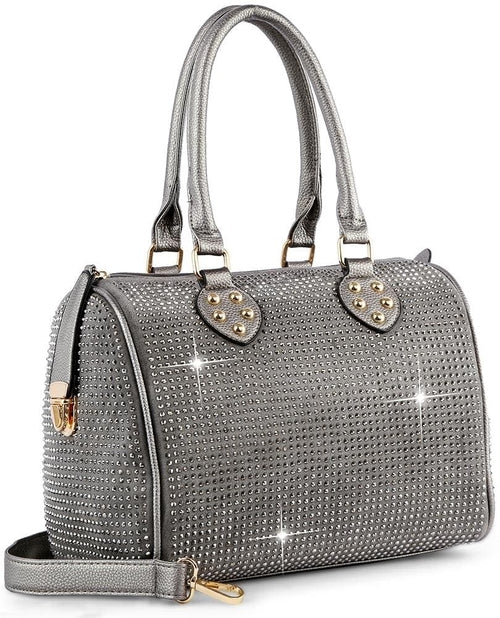 Rhinestone Covered Locked Satchel Handbag