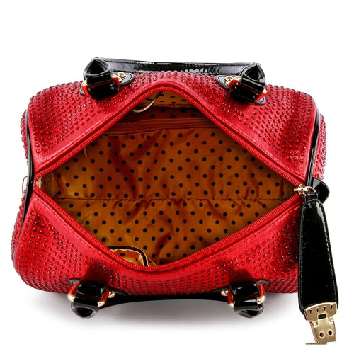Rhinestone Covered Locked Satchel Handbag