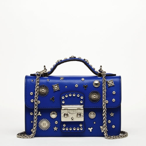 Studded Small Leather Crossbody Bag Royal Blue Purse  Women's Handbag