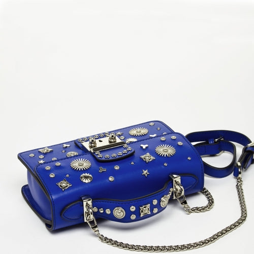 Studded Small Leather Crossbody Bag Royal Blue Purse  Women's Handbag