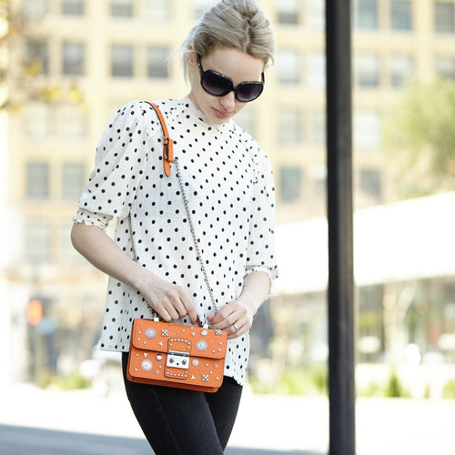 Studded Small Leather Crossbody Bag Orange Purse Cute Handbag  Women's