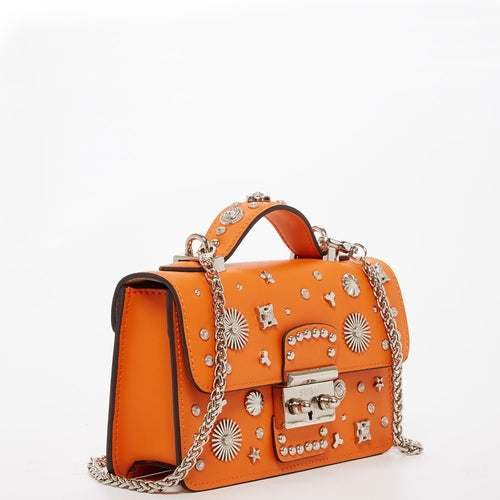 Studded Small Leather Crossbody Bag Orange Purse Cute Handbag  Women's