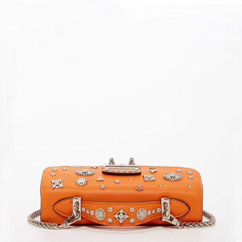 Studded Small Leather Crossbody Bag Orange Purse Cute Handbag  Women's